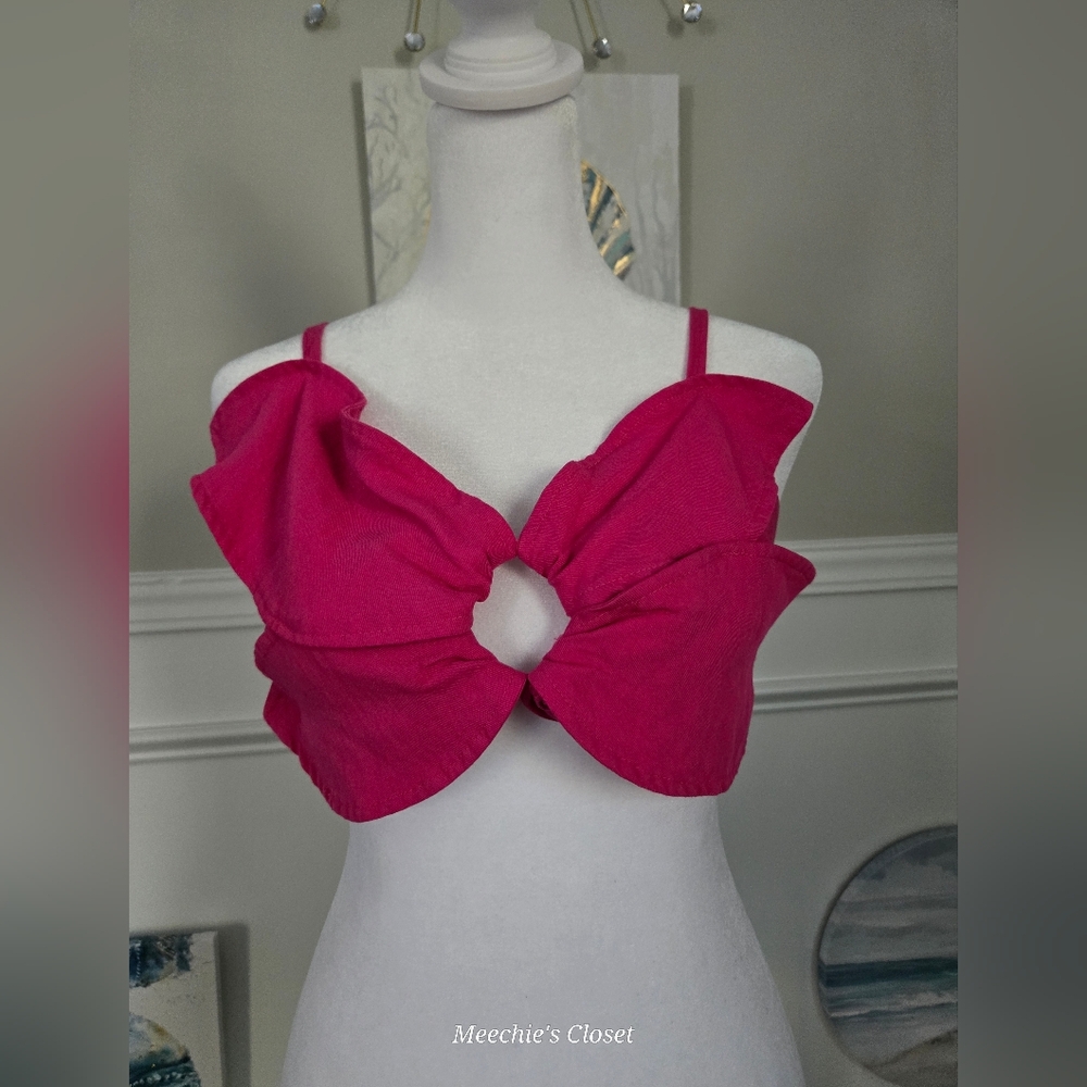 Brazilian Designer Pink Bow Front Structured Bustier Crop Top Small P